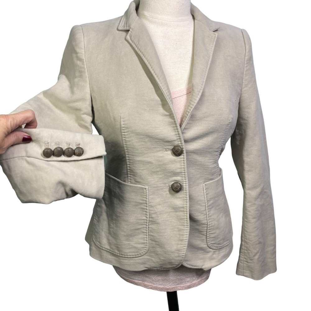 Zara Woman single breasted cream beige  solid cotton blazer jacket womens Small